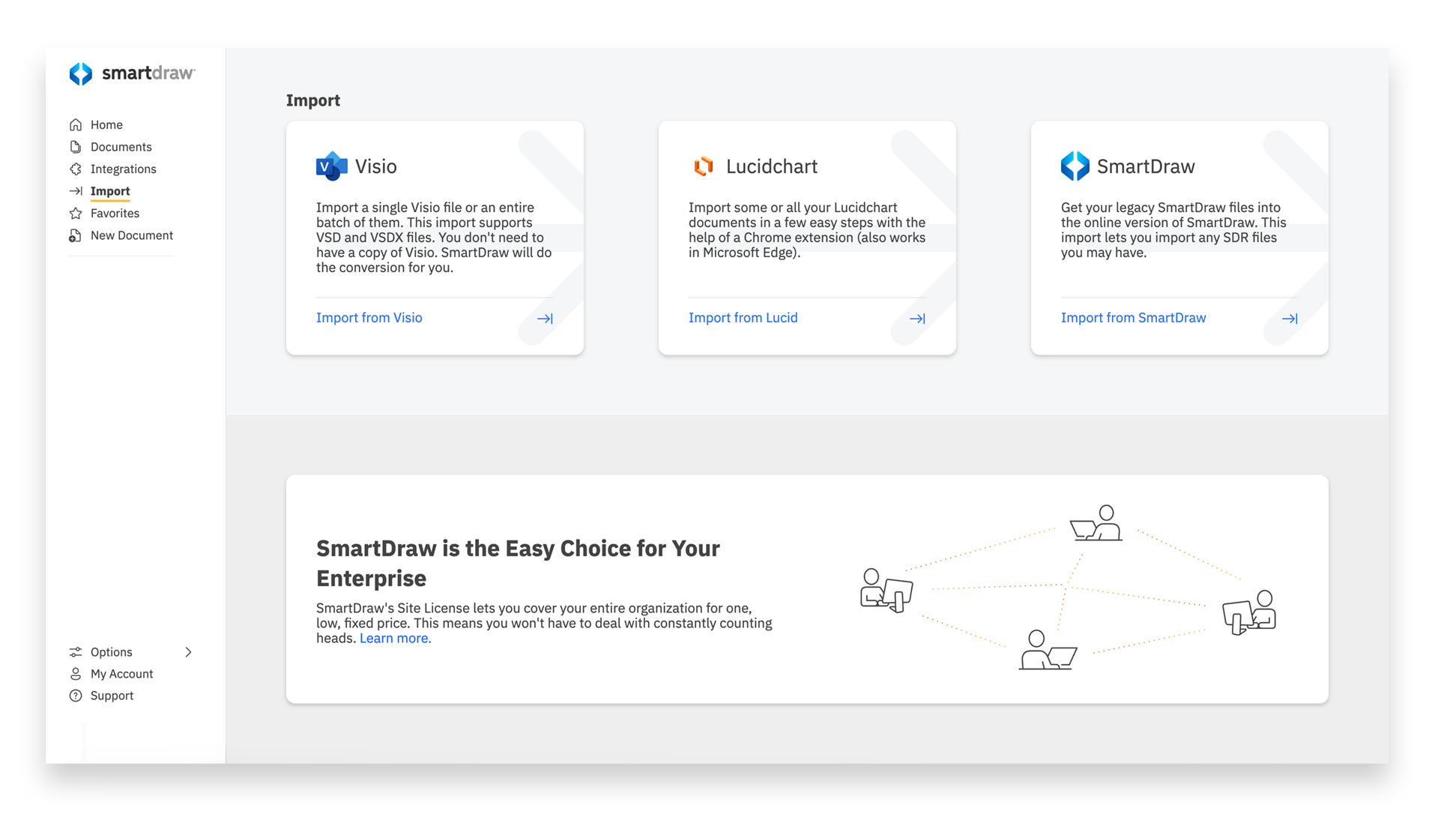 SmartDraw Dashboard Import Documents