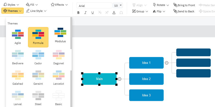 Use themes to colorize your mind maps