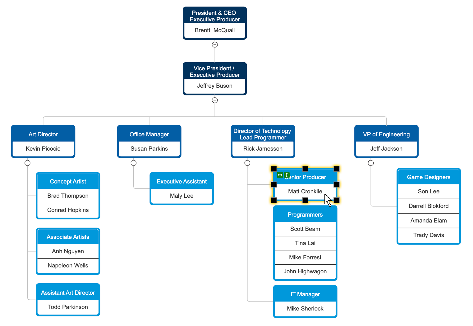 Repositioning shapes in an organizational chart